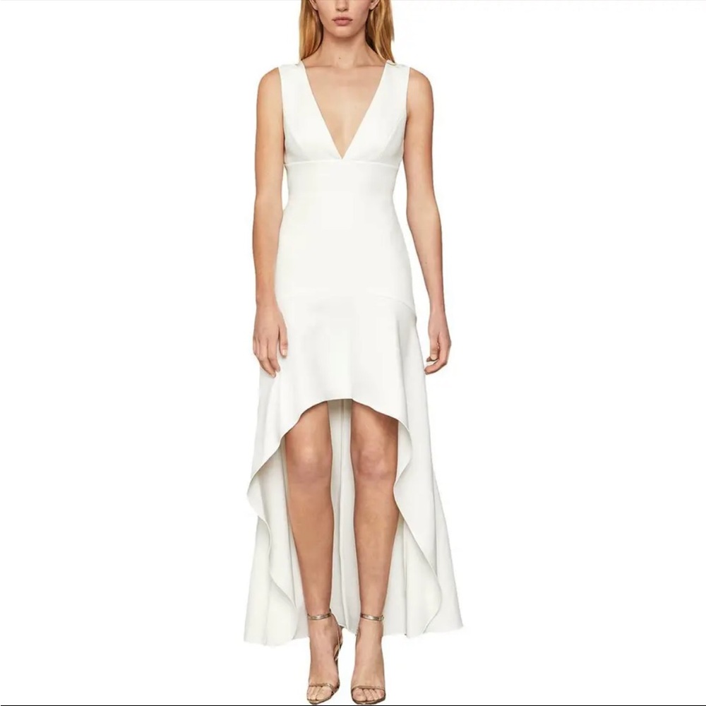 BCBGMAXAZRIA Womens Ivory V-Neck Hi-Low Formal Evening Dress Gown size 4